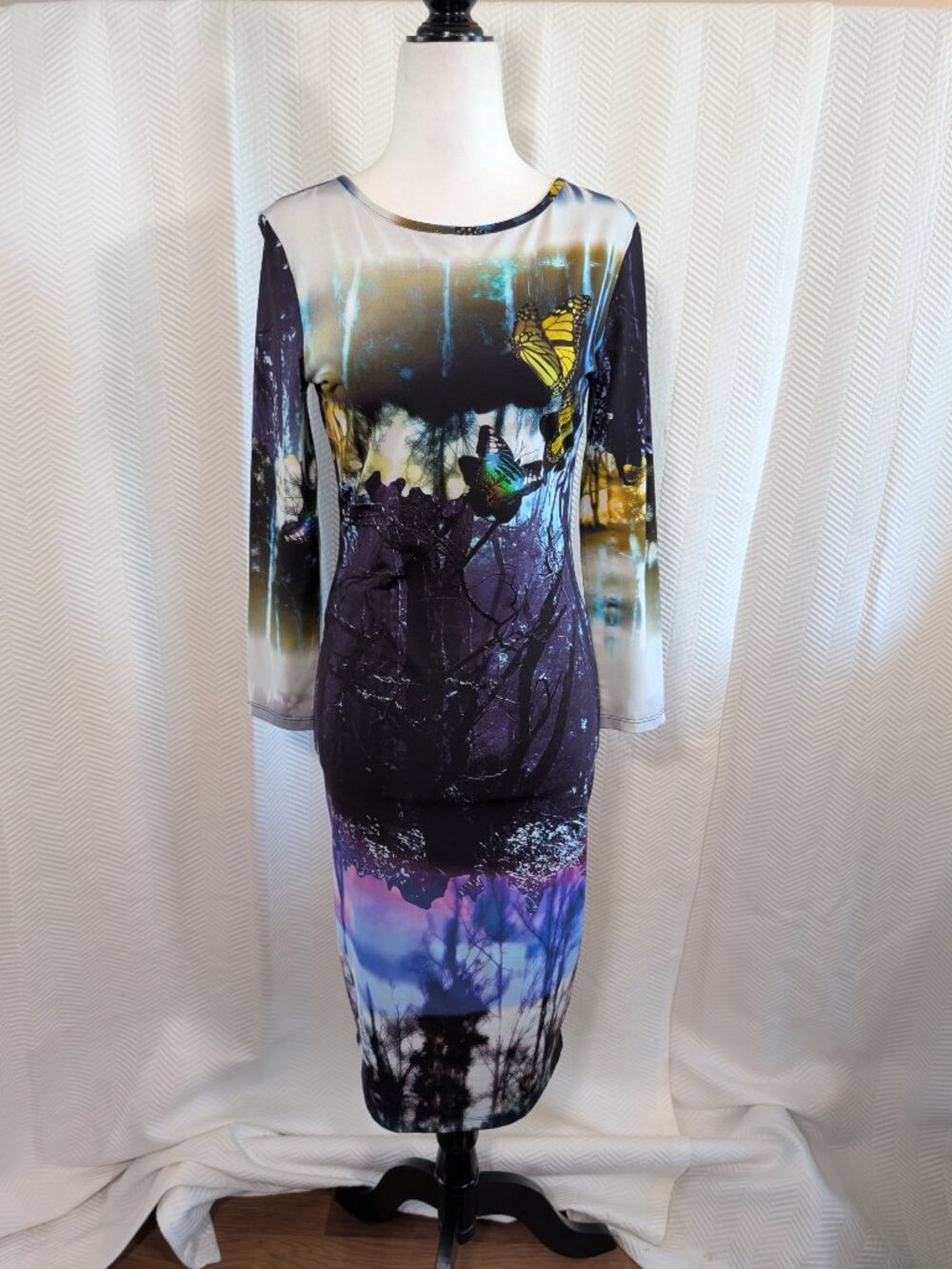 Topshop Butterfly Forest Print Midi Dress Stretch Size 6 Whimsigoth Fairycore